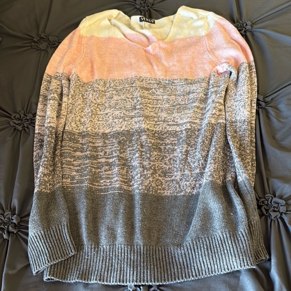 Pink white and grey sweater